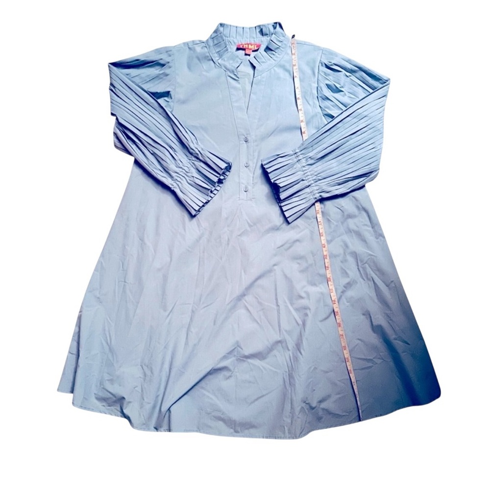 THML Mini Swing Dress Small Icy Baby Blue Poplin Pleated 3/4 Sleeve A Line NWOT - Picture 11 of 15